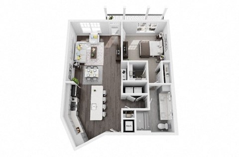 1 bed 1 bath 903sf 3d floor plan at St. Mary's Square North